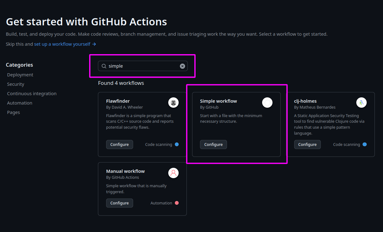 GitHub Action Simple workflow