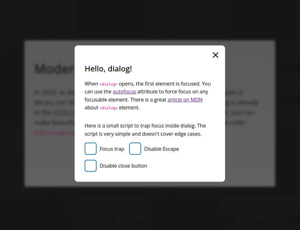 Native HTML dialog demo